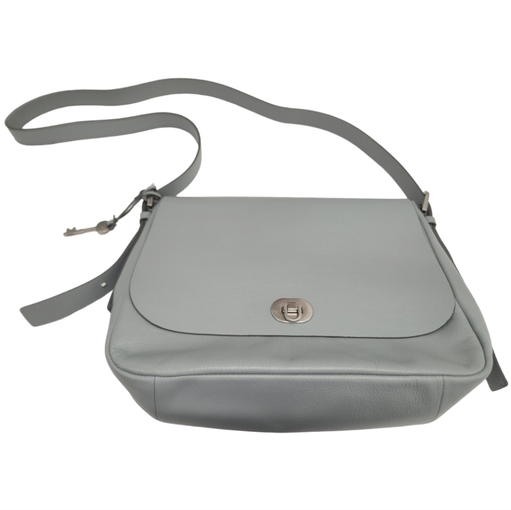Fossil Leather Grey Harper Large Flap Crossbody Purse - Picture 4 of 16